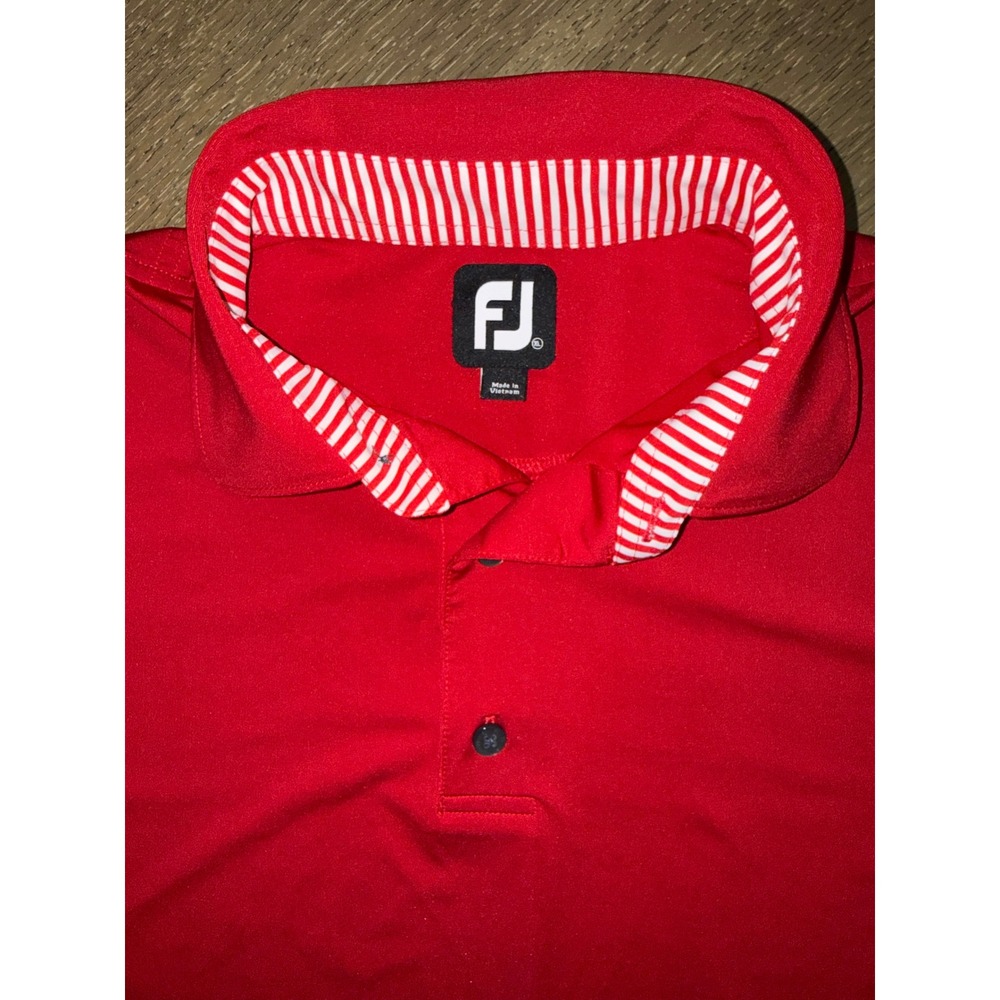 FootJoy Mens XL Red Performance Golf Polo Shirt Conditt Cup Striped Collar FJ - Picture 3 of 7